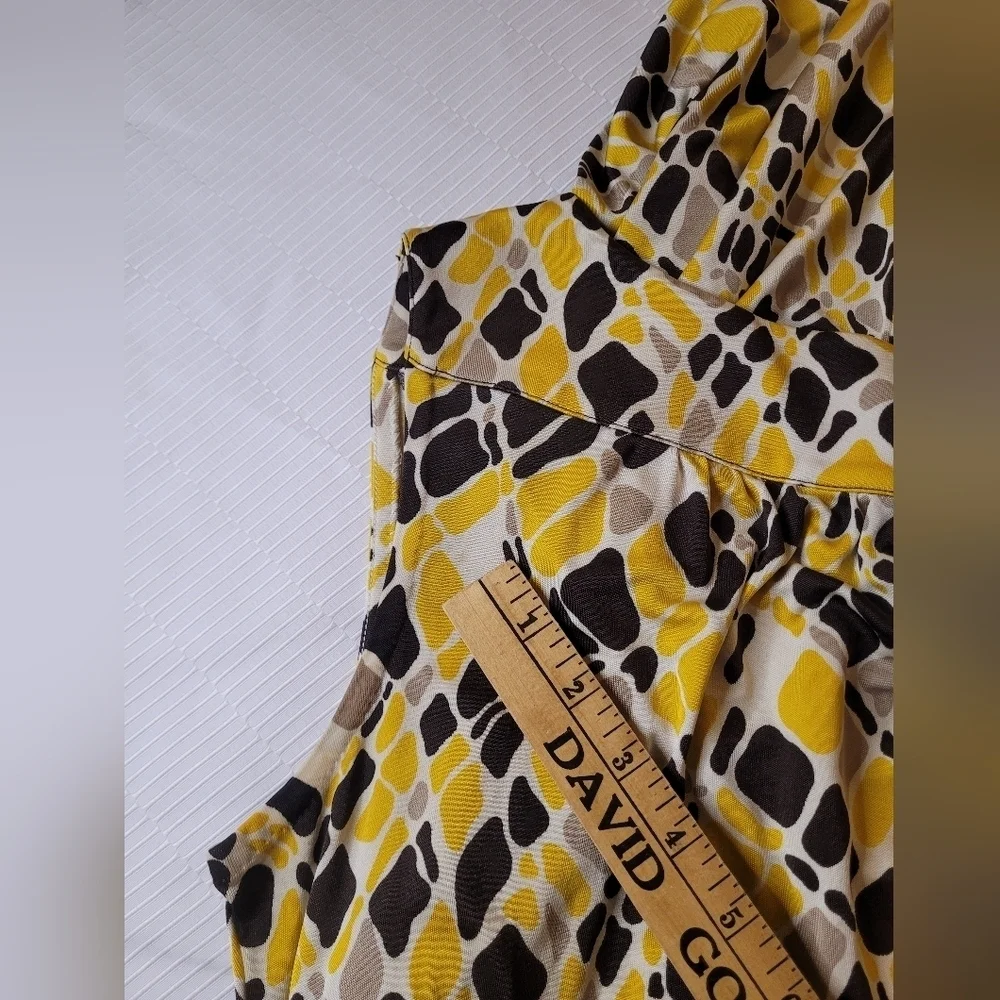 Tory Burch 100% Silk Abstract Geometric Yellow and Brown Print Dress sz S